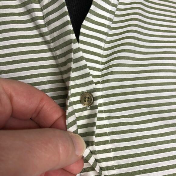 Lafayette 148 olive green white striped button down top size 10 - Picture 5 of 13